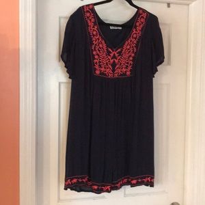 Super Cool Navy Tunic with Bright Pink Embroidery